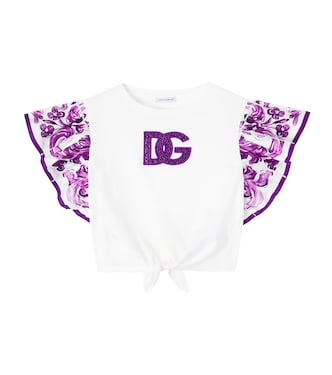 DG Majolica sequined cotton T-shirt | Dolce&Gabbana Kids