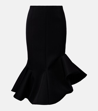 Asymmetric ruffled wool-blend midi skirt | Mugler