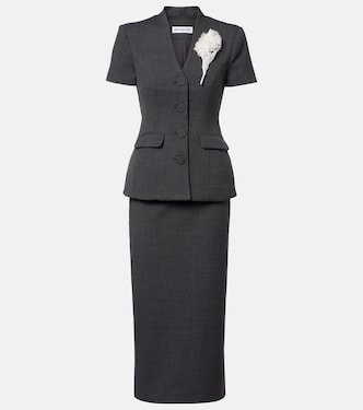 Peplum floral-appliqué midi dress | Self-Portrait