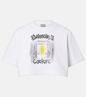 Printed cropped cotton jersey T-shirt | Balenciaga