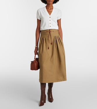 Tempio belted cotton twill midi skirt in brown - Max Mara | Mytheresa