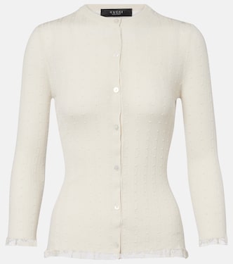 Cardigan aus Rippstrick mit Spitze | Gucci