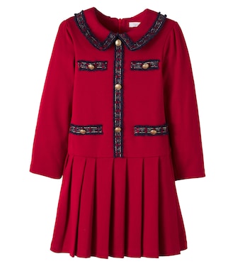 Pleated tweed-trimmed cotton dress | Patachou