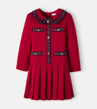 Pleated tweed-trimmed cotton dress | Patachou
