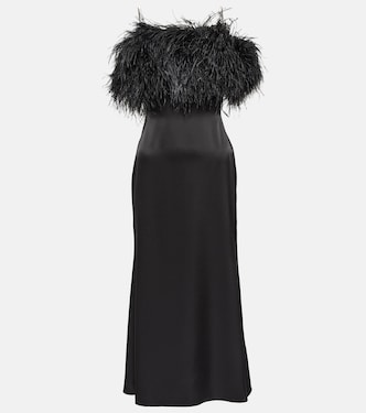Robe midi en satin à plumes | David Koma