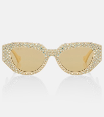 Occhiali da sole ovali con cristalli | Gucci