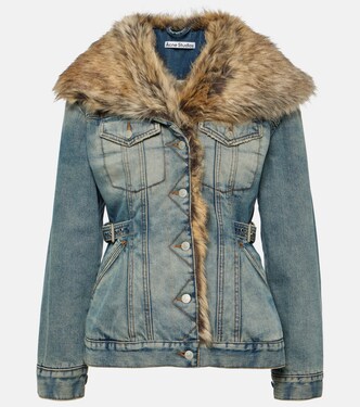 Faux fur-trimmed denim jacket | Acne Studios