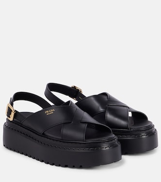 Leather platform sandals | Prada