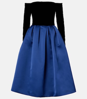 Robe midi à encolure bardot en crêpe et satin | Carolina Herrera