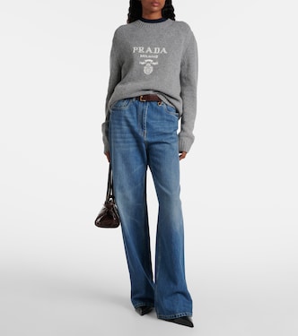 Prada James Jean カシミヤ100% ニット Prada Logo Knit Wool-Cashmere Crewneck Sweater | Neiman Marcus