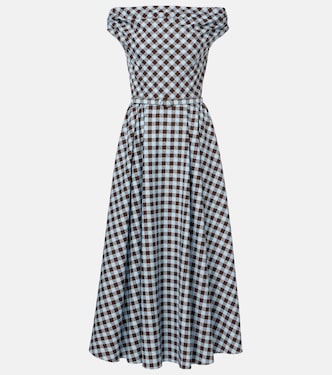 Gingham cotton-blend midi dress | Oscar de la Renta