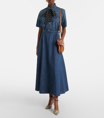 Valentino, Belted denim polo dress, Women, Blue, US 12, Dresses, Cotton