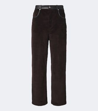 Leather-trimmed cotton corduroy straight pants | Bottega Veneta