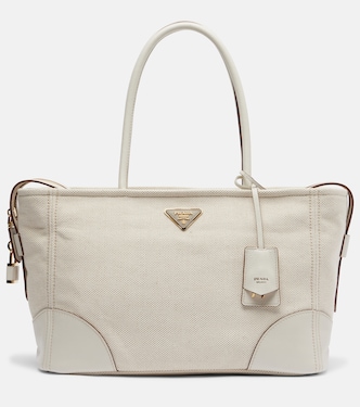 Large leather-trimmed canvas tote bag | Prada