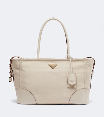 Large leather-trimmed canvas tote bag | Prada