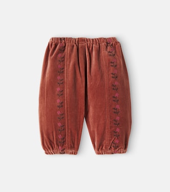 Baby floral embroidered cotton velvet pants | Emile et Ida