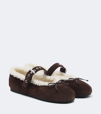 Shearling-lined suede ballet flats | Miu Miu