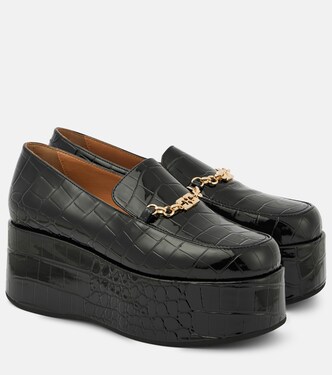 Croc-effect faux leather platform loafers | Ganni