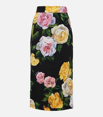 Floral silk-blend charmeuse midi skirt | Dolce&Gabbana