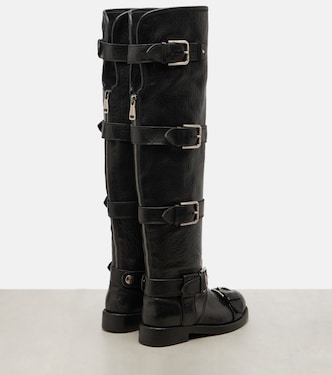 Over-the-knee leather biker boots in black - Dolce Gabbana | Mytheresa