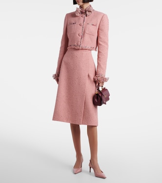 Floral cropped cotton-blend tweed jacket in pink - Dolce Gabbana