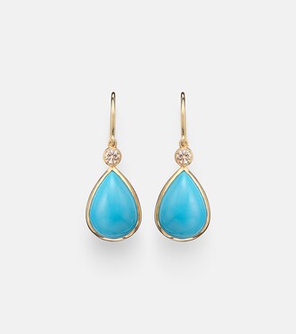 14kt gold (585/1000) drop earrings with turquoises and diamonds | Ileana Makri