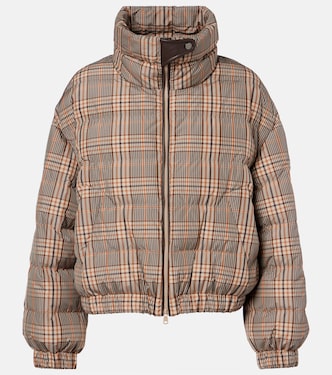 Checked leather-trimmed down jacket | Brunello Cucinelli