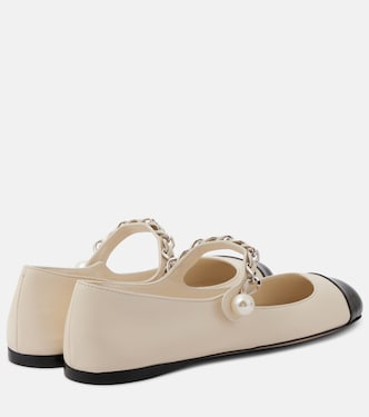 Chain-detail leather Mary Jane flats in white - Miu Miu | Mytheresa