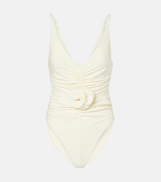 Floral-appliqué ruched swimsuit | Magda Butrym