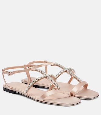 Sandalias Gwyn de satén y piel con cristales | Jimmy Choo