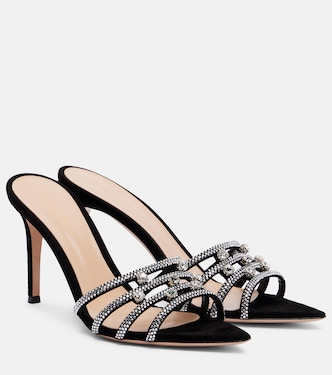 Pantoletten 85 aus Veloursleder mit Kristallen | Gianvito Rossi