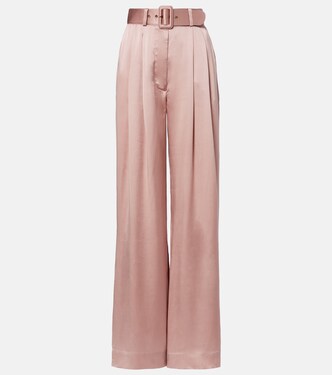 Belted pleated silk satin wide-leg pants | Zimmermann