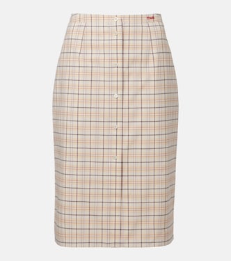 Checked cotton poplin pencil skirt | Prada
