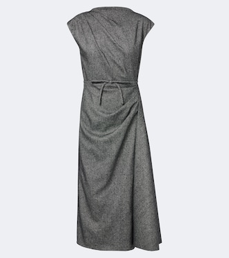 Bow-detail herringbone draped midi dress | Erdem