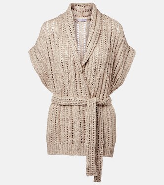 Dazzling silk and linen-blend wrap cardigan | Brunello Cucinelli