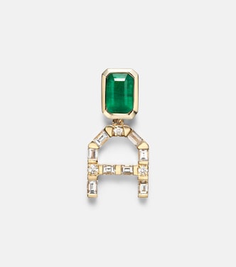 18kt gold single drop earring with diamonds and emerald | Shay Jewelry