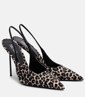Lidia leopard-print canvas slingback pumps | Paris Texas