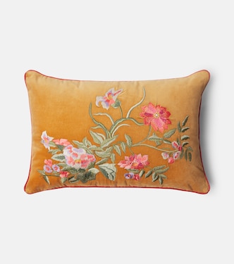Embroidered cotton velvet cushion | Les-Ottomans