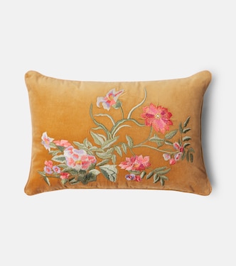 Embroidered cotton velvet cushion | Les-Ottomans