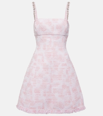 فستان قصير من التويد مع تزيين بالكريستال | Oscar de la Renta