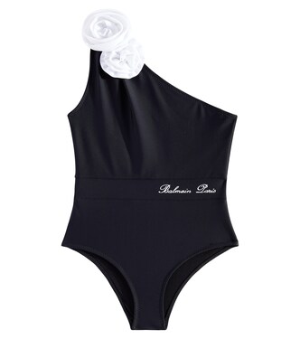 Floral-appliqué one-shoulder swimsuit | Balmain Kids