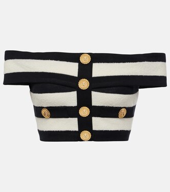 Striped off-shoulder crop top | Balmain
