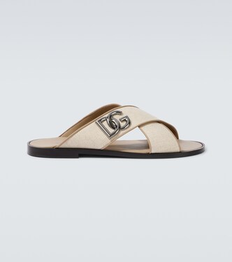 DG leather-trimmed canvas slides | Dolce&Gabbana