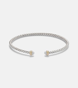 Micro Cable Flex® sterling silver and 14kt gold cuff bracelet with pearls | David Yurman