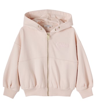 Logo cotton jersey zip-up hoodie | Chloé Kids