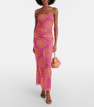 daphne mesh midi dress Daphn contrast-color knitted midi dress, L / Pink