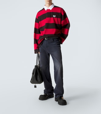 Oversized striped cotton jersey polo shirt in brown - Balenciaga