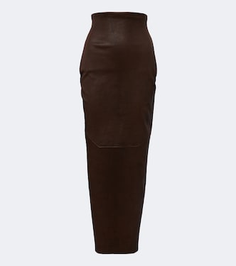 Dirt Pillar leather and cotton midi skirt | Rick Owens