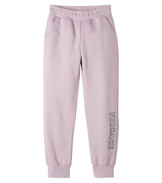 Logo embroidered cotton jersey sweatpants | Versace Kids