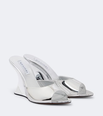 Bisous mirrored leather wedge mules | Aquazzura